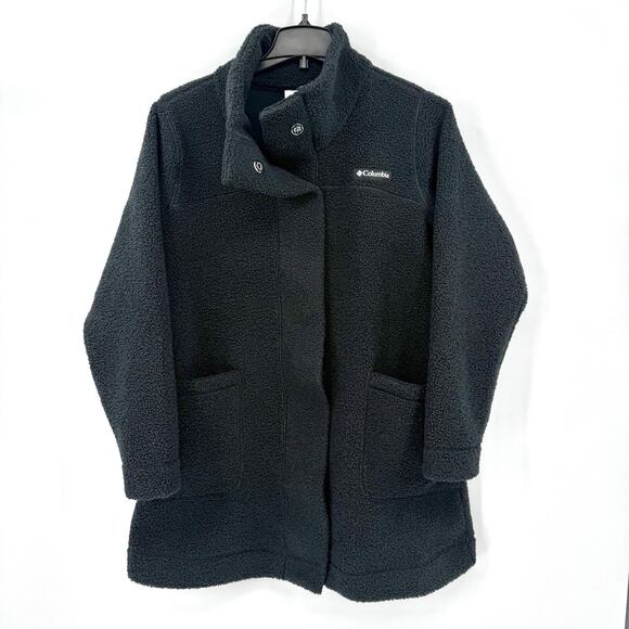 Columbia Jackets & Blazers - Columbia Panorama Long Sherpa Fleece Black Sweater Jacket Women’s Size 1X EUC